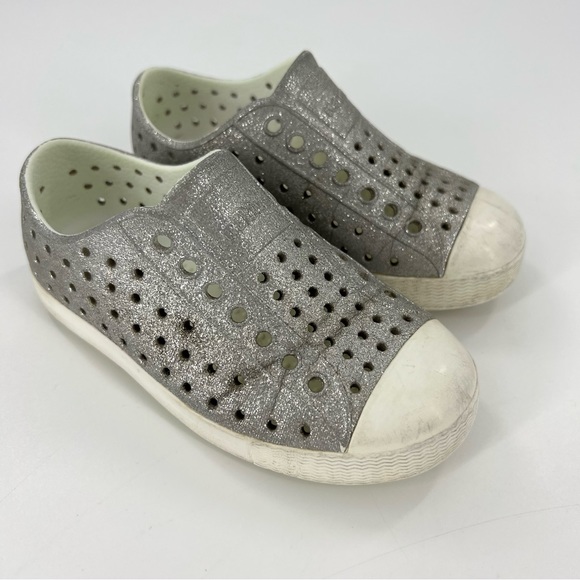 Native Jefferson Bling Slip On Sneakers Silver Disco Bling/ Shell White C9 - Picture 7 of 11